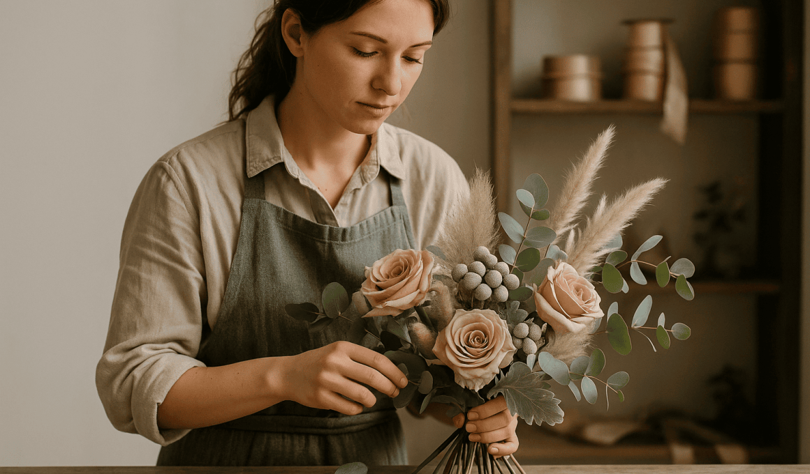 Buchetul în nuanțe de gri și bej